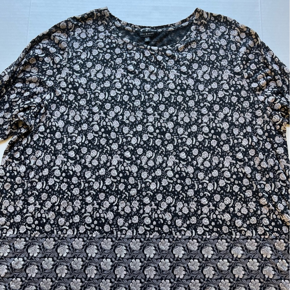 Lucky Brand Women's Black Mixed Floral Print Long Sleeve Boho Tunic Top 3X - Picture 3 of 11
